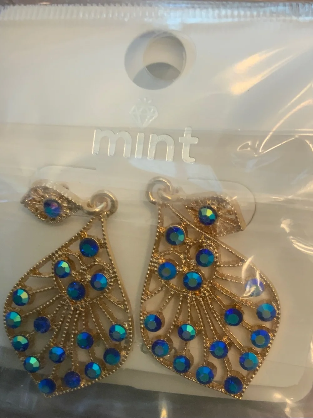 Mint Gold-Tone Earrings with Pink and Aqua Accents
